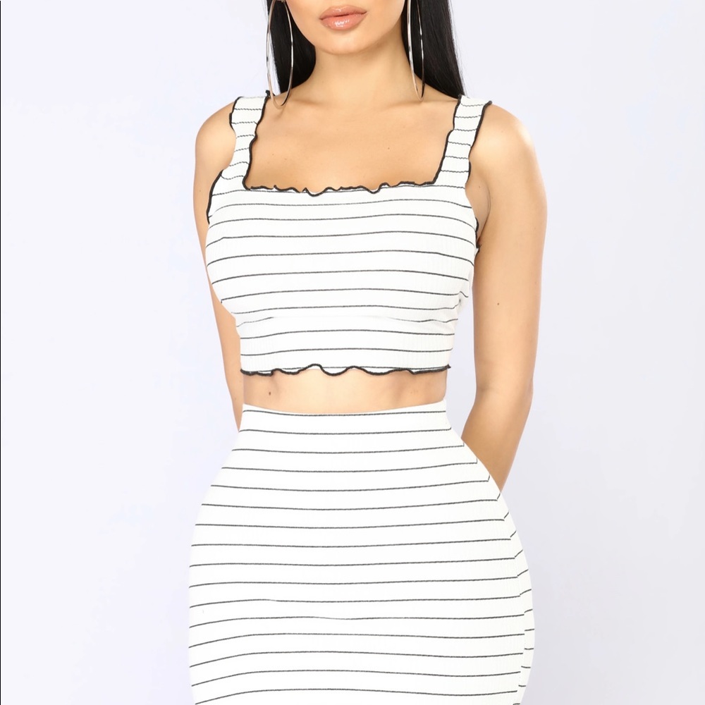 Fashion Nova Black & White Striped Skirt Set